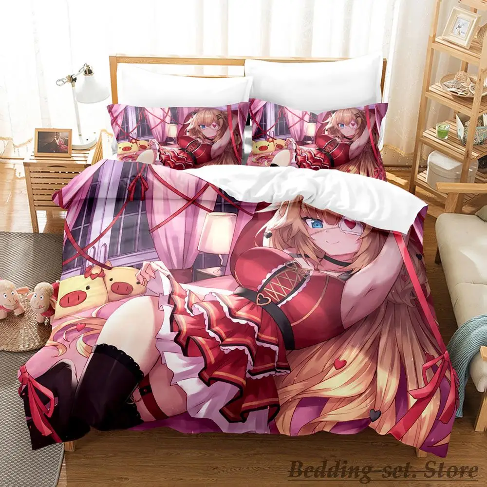 

2023 Akai Haato Bedding Set Single Twin Full Queen King Size Bed Set Adult Kid Bedroom Duvetcover Sets Anime parure de lit Bed