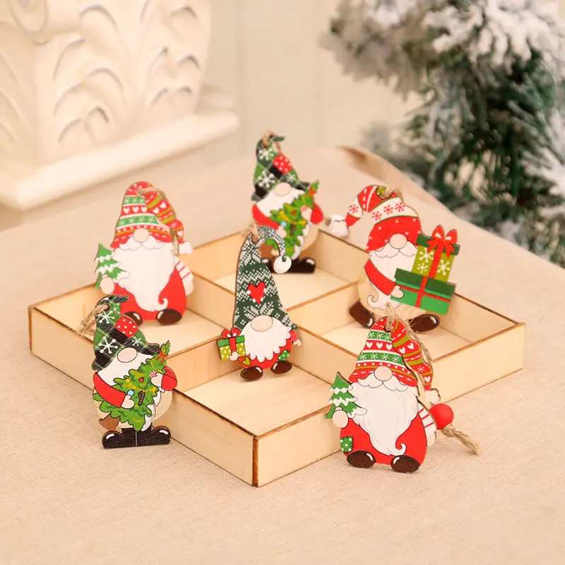 12PCS Christmas Wooden Pendant Snowman Xmas Tree Hanging Decora Chrisma Kids Gift Navidad New Year Party Ornament