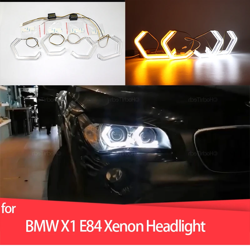 

Turn Signal Switchback M4 style White Yellow Halo Ring Angel Eyes LED Light Rings for BMW X1 X 1 E84 2009-2015 Xenon Headlight