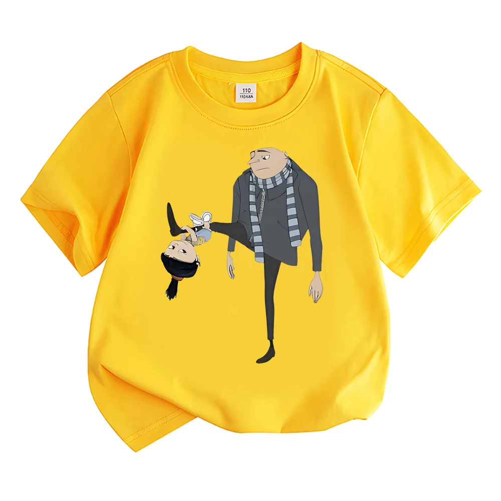 T-shirt impresso infantil Gru Cartoon, manga curta, algodão, T confortáveis, bonito, meninos, meninas, alta qualidade, novo