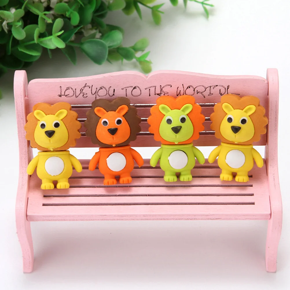 

12 Pcs Creative Erasers Adorable Lion Shaped Kids Award School Supplies Portable 3D Animal Design Plastic Student