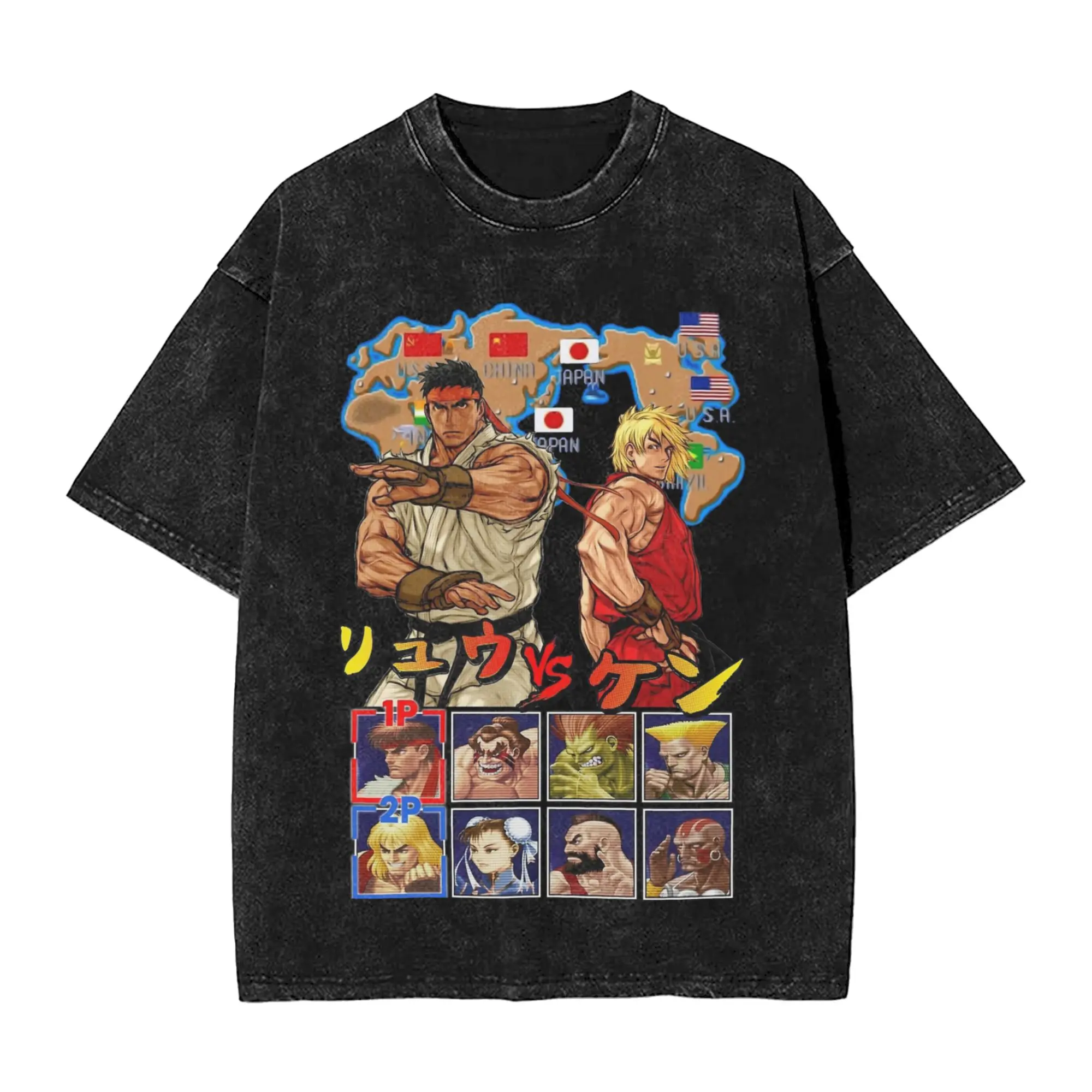 Tribute to Street Fighters Option B Washed T Shirt Streetwear Hip Hop Vintage T-Shirt  Tee Shirt Men Women 100% Cotton Harajuku