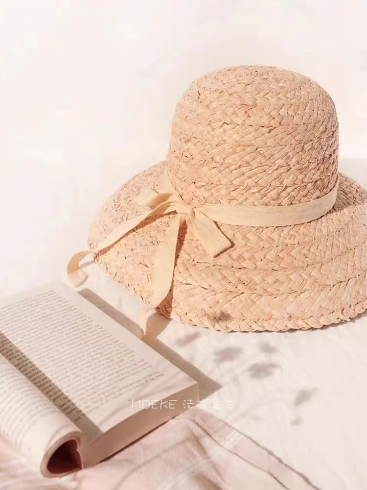 Mode Frauen Breite Krempe Bast Hut Frauen Urlaub Strand Hüte Flache Top Stroh Hut Sommer Sonnenhut Damen UV Eimer Hut Großhandel – Detail 7