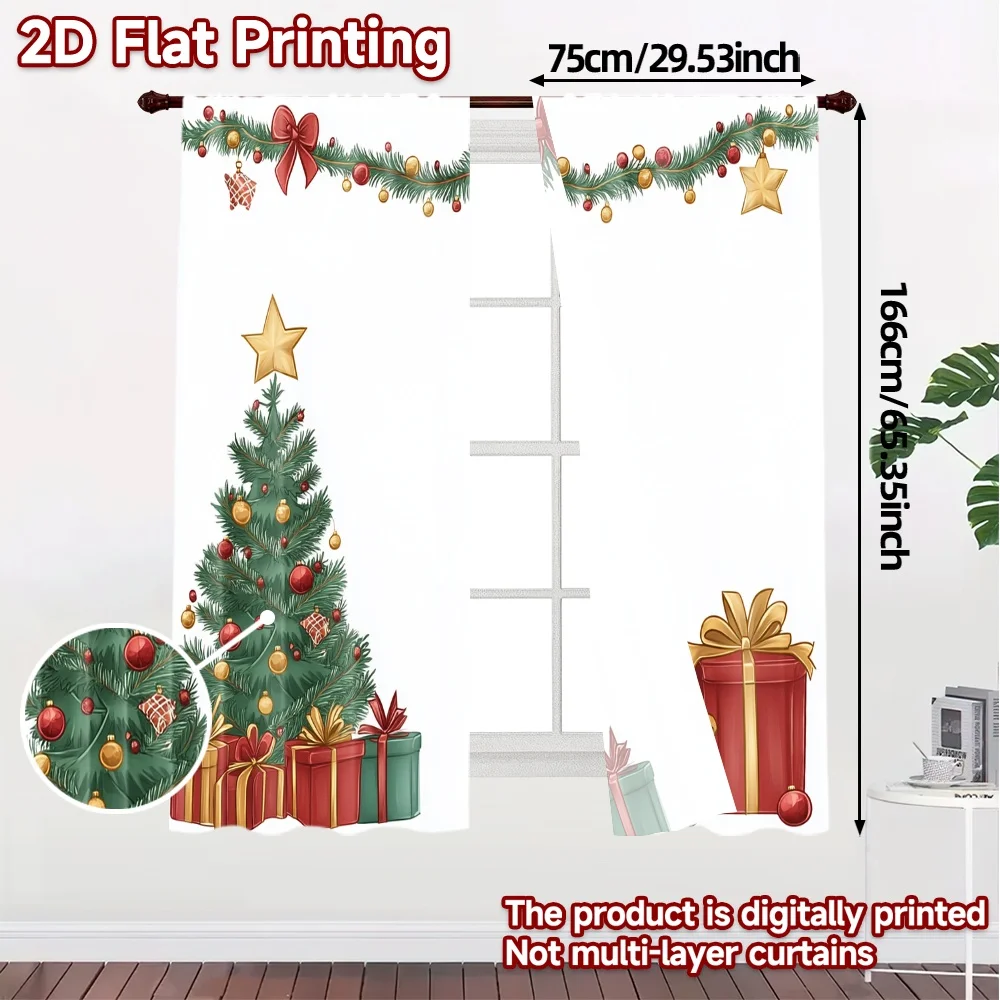 2pcs,Curtains Christmas Tree Gift Garlands Ornaments (3) Popular Fashionable Curtains Versatile Durable Polyester Curtains