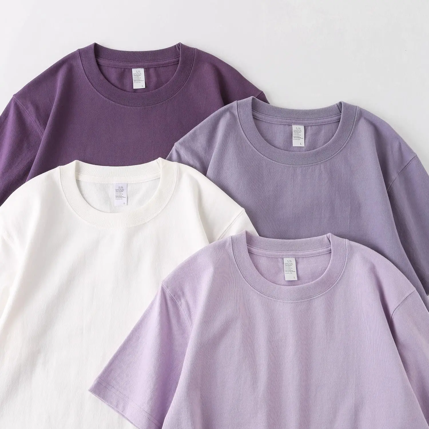 Men's and Women's T-shirts 300G Heavy Gray-purple Round Neck Short-sleeved T-shirts Women's Basic Pure Cotton Simple