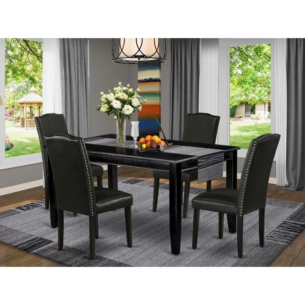 

5 Piece Room Set Includes A Rectangle Kitchen Table and 4 Faux Leather Parsons Dining Chairs, 36x60 Inch-Rectangular-147 Pounds