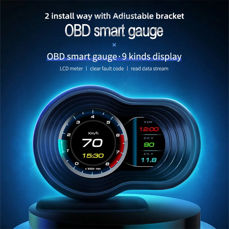 Car HUD OBD2 Digital Guage Head Up Display Speed Monitoring With Acceleration Turbo Alarm Auto On-board Computer Car Accessories