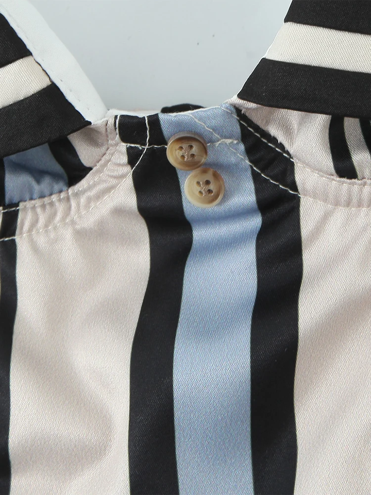 تشو ساو بيوتي 2025 المرأة موضة جديدة حلوة مخطط طباعة شيك بلا أكمام اقتصاص القمم خمر الرسن الرقبة مثير سليم بروتيل #5