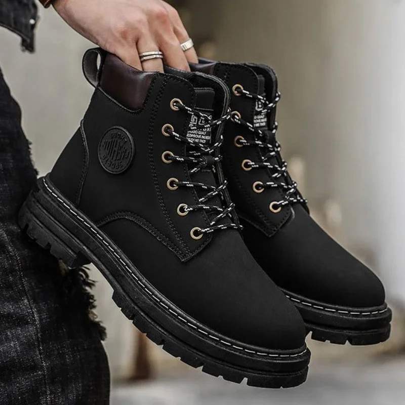 Calzado Botas de combate Botas de trabajo altas para hombre Botas de tobillo de estilo británico de otoño Calzado informal de suela gruesa de moda coreana