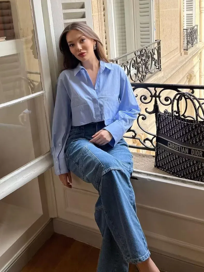 Summer New Women's Double Pocket Shirt Casual Loose Cardigan Long Sleeve Fashion Shirt Women's Small Jacket