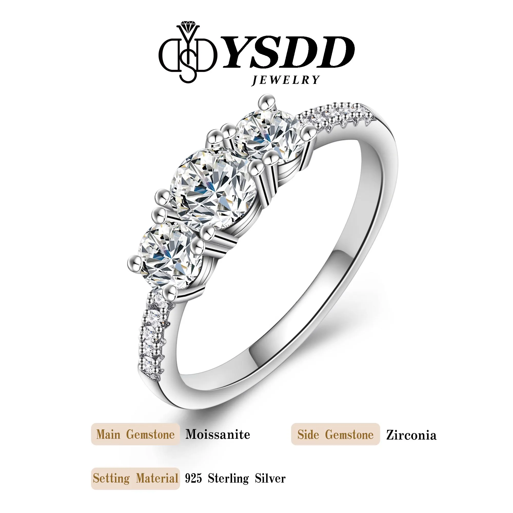 

#281 YSDD Luxury Brand 925 Sterling Silver Ring Certified Original Main Stone 0.5 Carat Moissanite Women's Ring