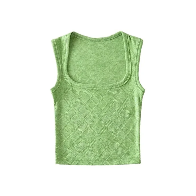 

Short Cropped Navel Top Retro Square Collar Bag Shoulder Knitted Sleeveless Vest Women Outerwear Inner Slim Summer Pure Top