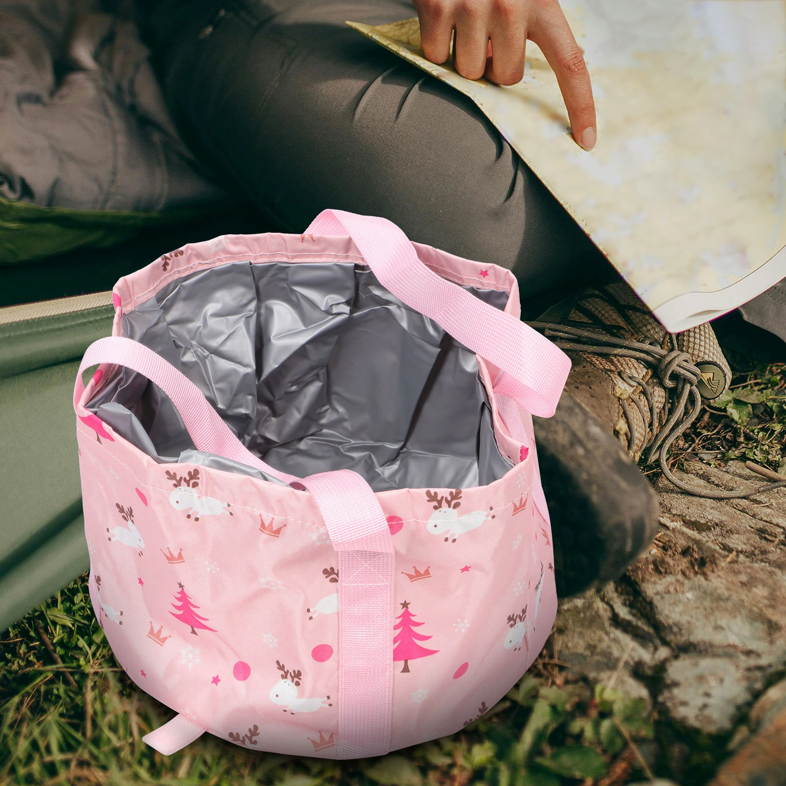 

Outdoor Folding Basin Pink Canvas Large Capacity Water Container Portable Camping Bucket Car Wash Picnic Barbecue Vegetable
