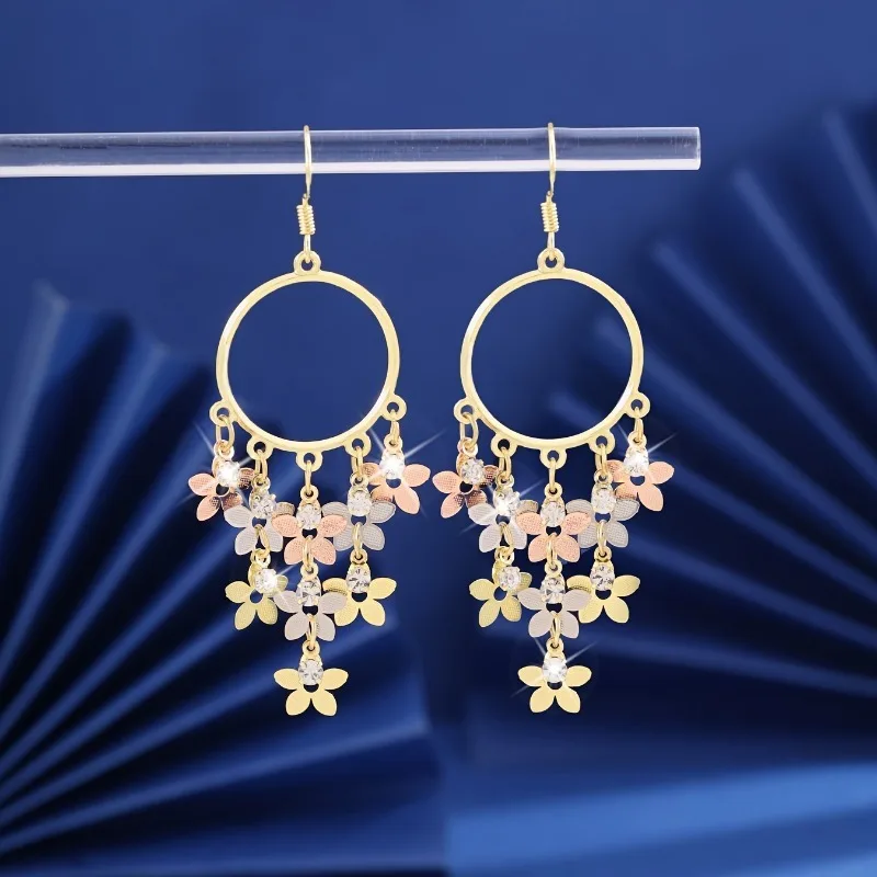 Stylish Elegant Small Flower Long Tassel Pendant Earrings for Women Vintage Temperament Exquisite Wedding Party Jewelry Gift