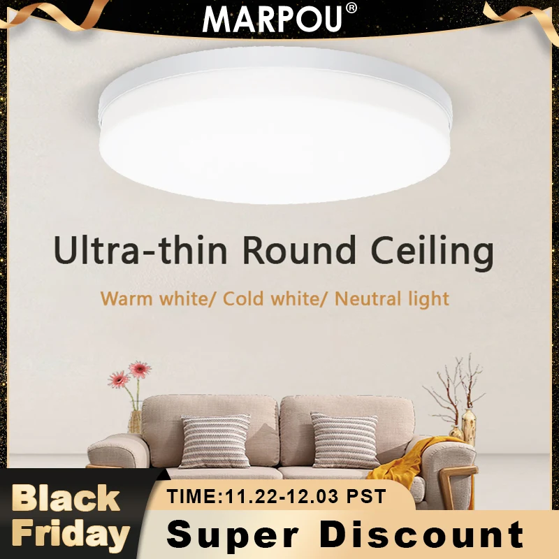 MARPOU Round LED Ceiling Lamp Ultra-thin Modern Lights Living Room 48W 36W 24W 18W Bedroom Indoor Home Decoration Lights