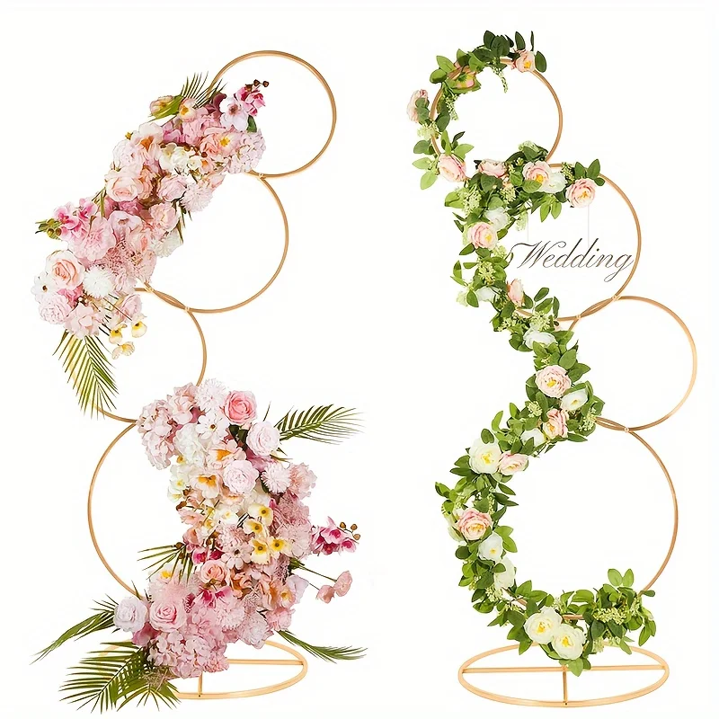 2Pcs 5ft Round Arch Frame, 4 Tiers Gold Metal Flower Arch Frame for Wedding Birthday Party Event Display Background Decoration