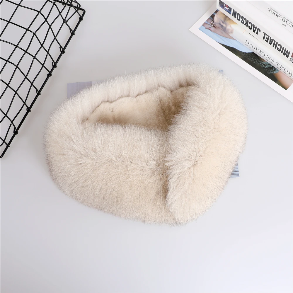 Women\'s Winter Warm Real Fox Fur Scarf Scarves  Rex Rabbit Lining Neck Warmer Snood Ring Cowl Scarf Lovely Neckcheif Mufflers