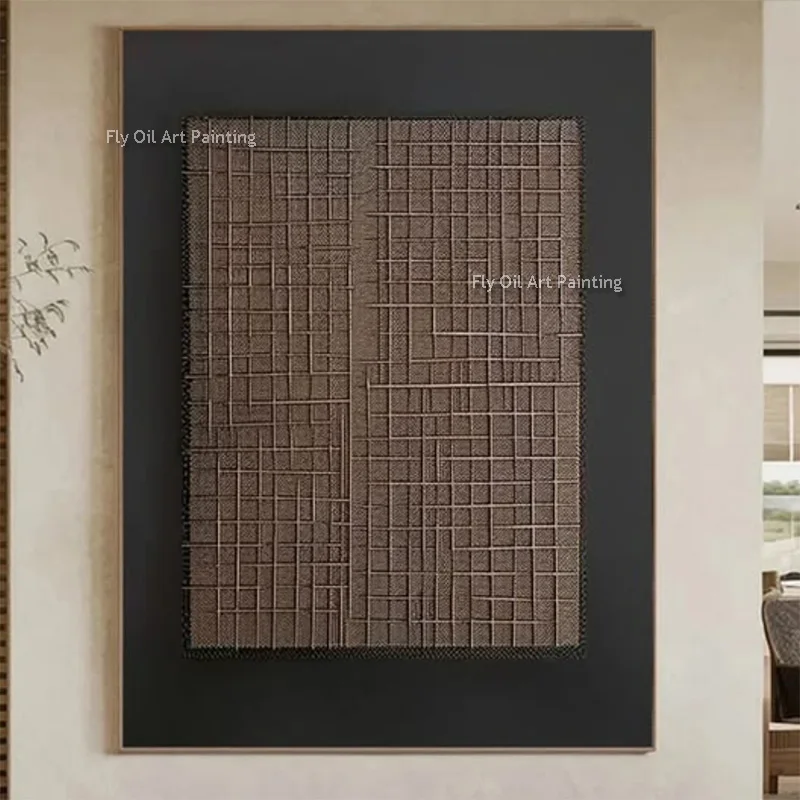 Abstract Hand Drawn Brown Black Texture Canvas Thick Wall Art Items For Home Decor Popular Simple Brown Oil Painting As Gifts