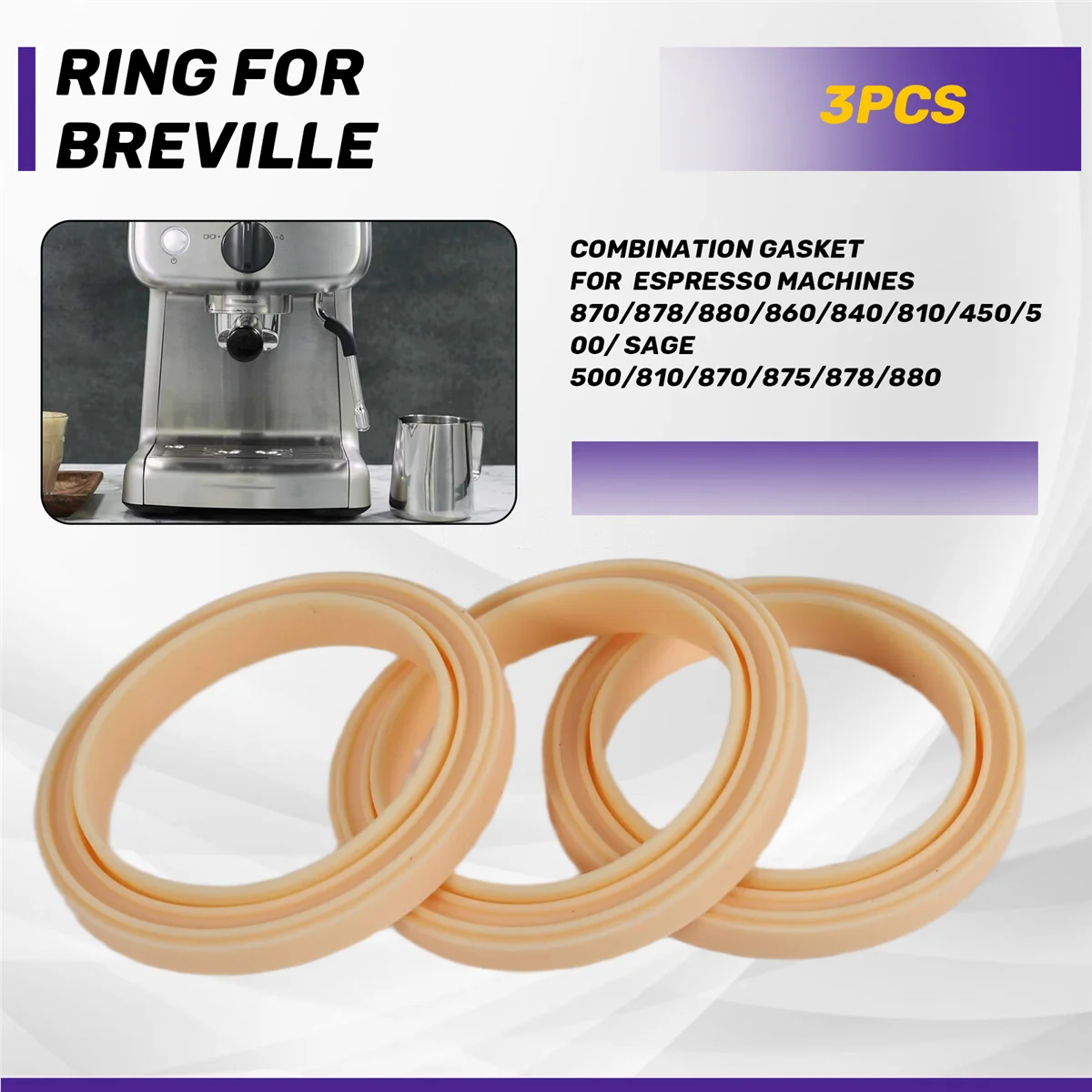 AT77 54Mm 실리콘 스팀 링, Breville 에스프레소 머신 878/870/860/840/810/500/450/세이지 500/870용 3팩 그룹헤드 가스켓
