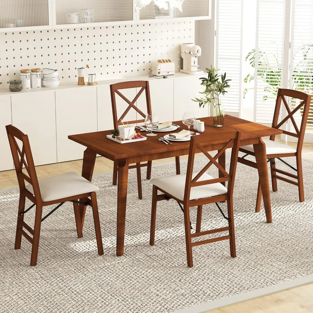 مجموعة من 4 كراسي لتناول الطعام قابلة للطي مع مقاعد مبطنة وظهر مرتفع، وكراسي مطبخ خشبية لتناول الطعام المريح #2