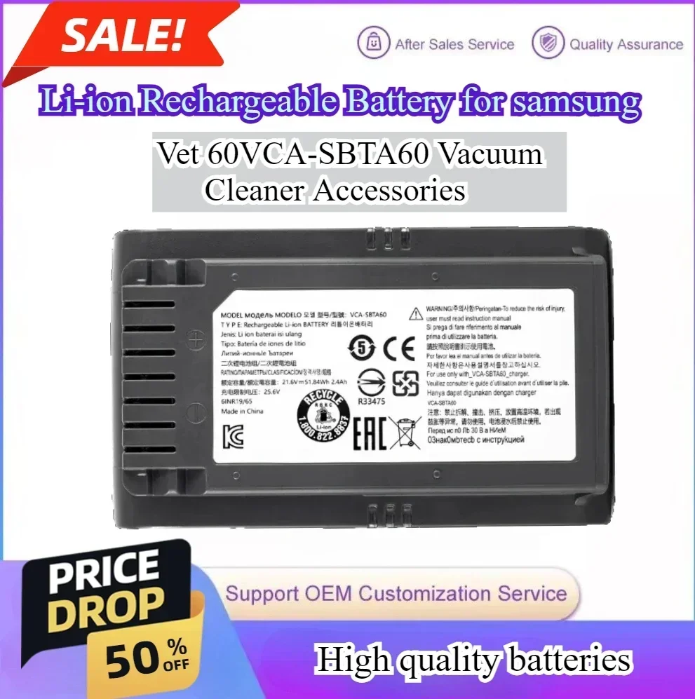 

New for Samsung Jet 60 VCA-SBTA60 Vacuum Cleaner Accessories Li-ion Rechargeable Battery 21.6V 2400mAh High Quality