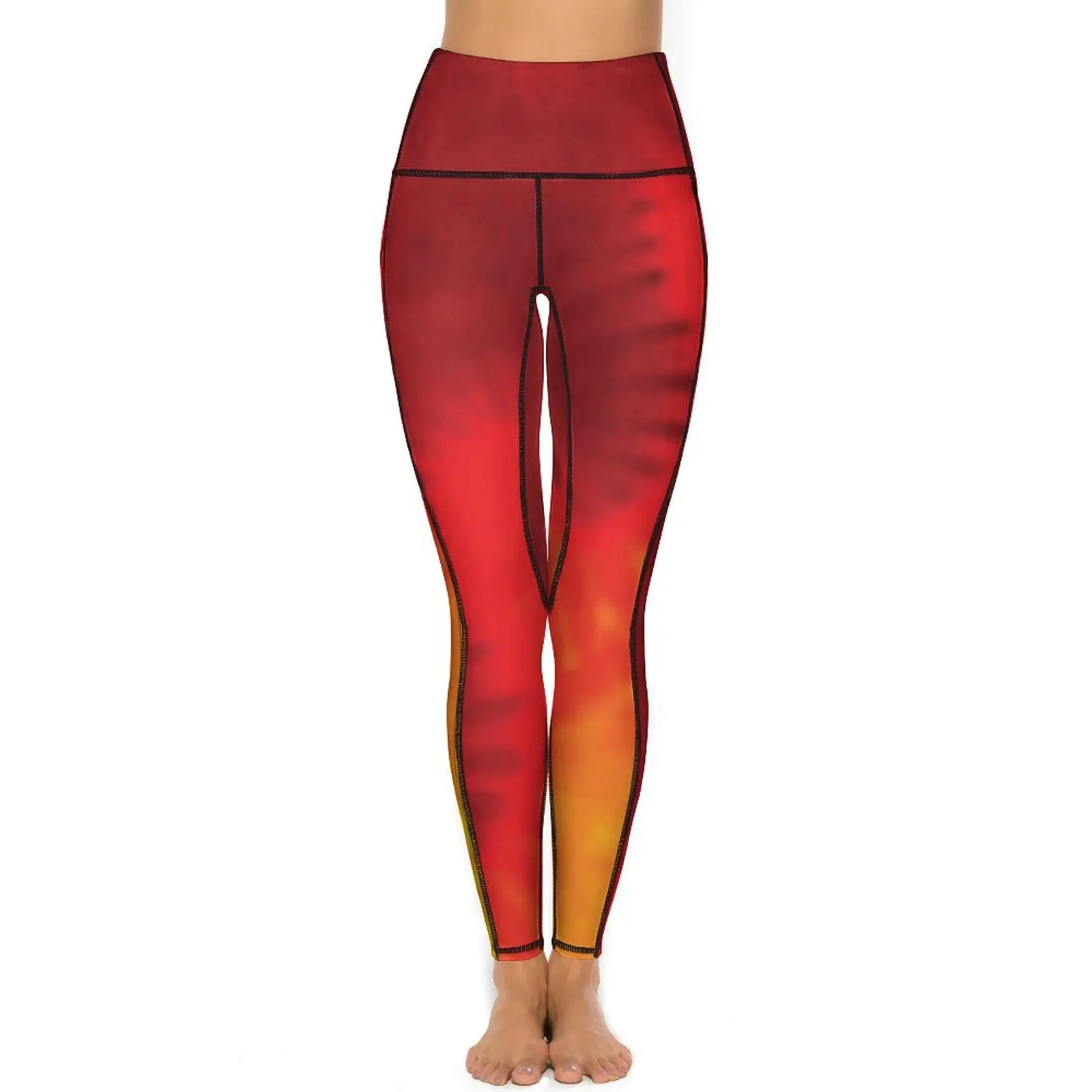 Pantalones de Yoga Tie Dye con bolsillos, mallas elásticas de cintura alta con espiral, color amarillo, naranja y rojo, novedad