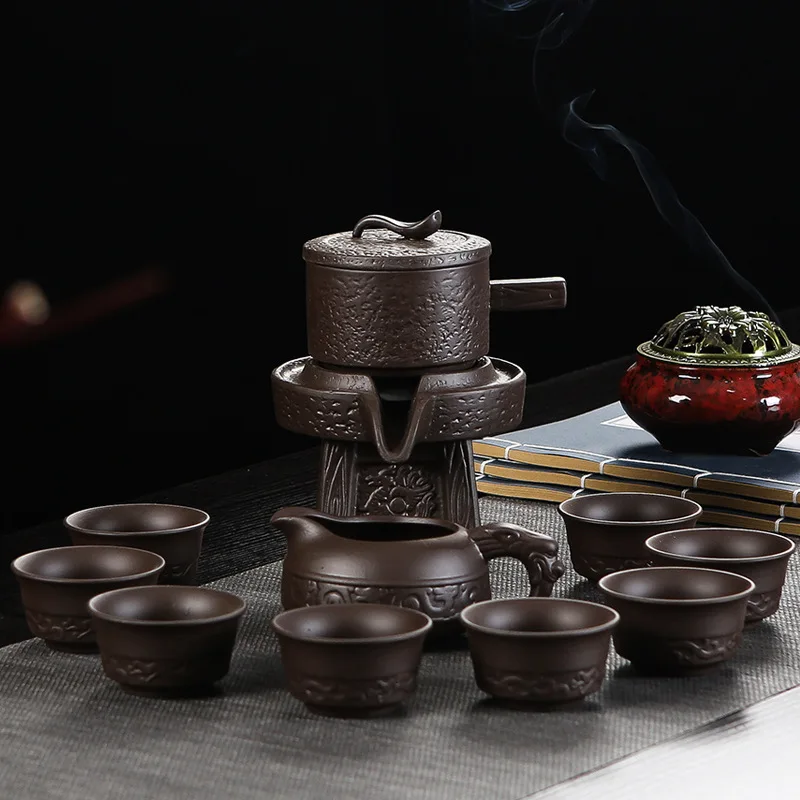 High Quality Ceramic Lazy Man Style Automatic Rotating Insulation Tea Set Suitable for Home Making