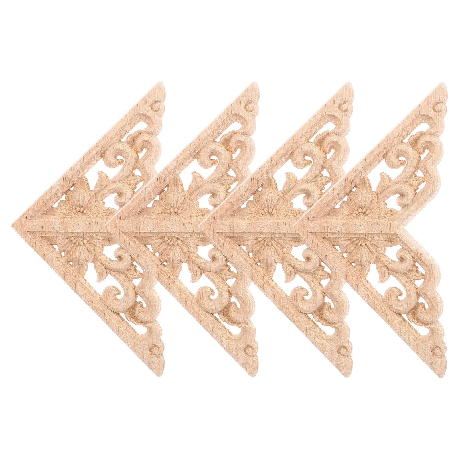 

4pcs Wood Applique Carved Decorative Furniture Unpainted Wooden Onlay Trim Molding Corner Ornaments Craftsmanship Lightweight