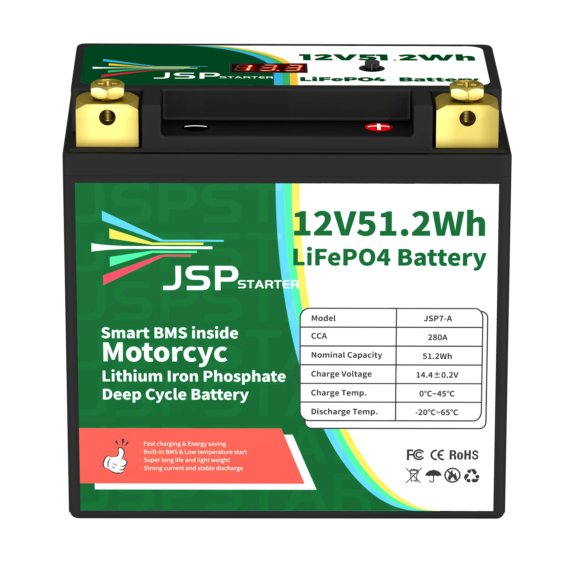 JSP7-A 12.8V 51.2Wh CCA 280A BMS Motorcycle Start Battery 12.8V Lithium iron Phosphate Scooter LiFePO4 Batteries YTX7-A