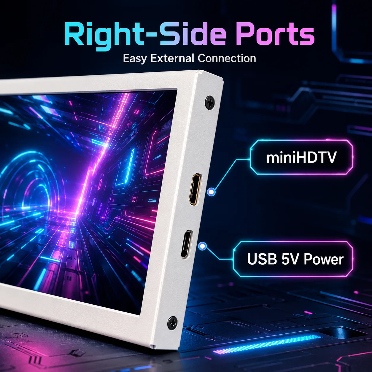 LESOWN White Aluminum 800x480 Driverless Computer Case Monitor 16:9 miniHDTV Plug and Play Sub Screen