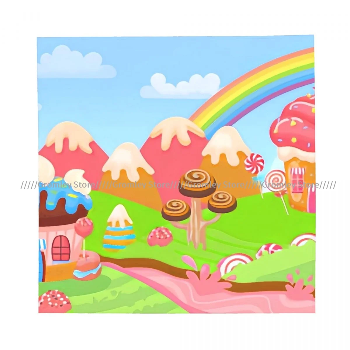 Candy Land Chocolate Biscuit Houses And Caramel Trees Square Scarf Soft Breathable Daily Kerchief
