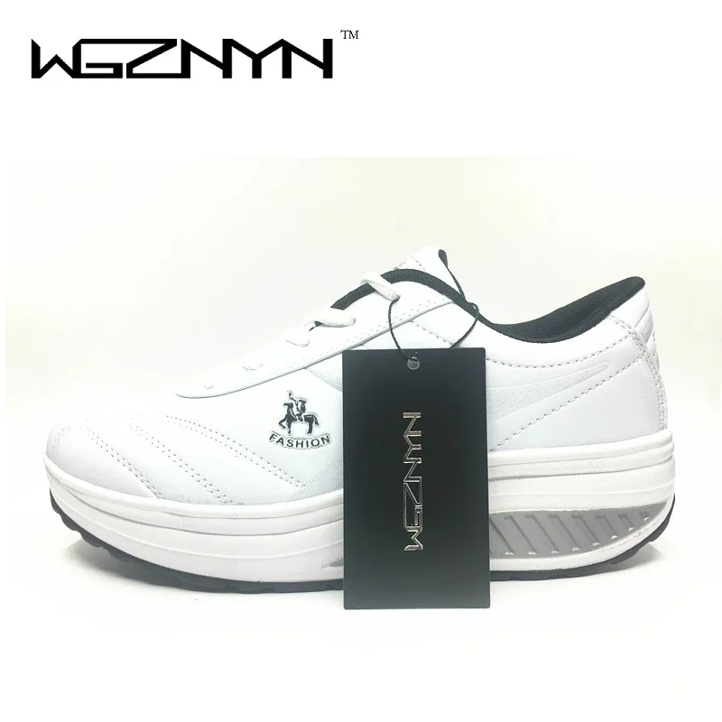 WGZNYN 2024 Slimming Swing Shoes Women Fashion Leather Casual Shoes Women Lady Spring Autumn Factory Top Quality heels