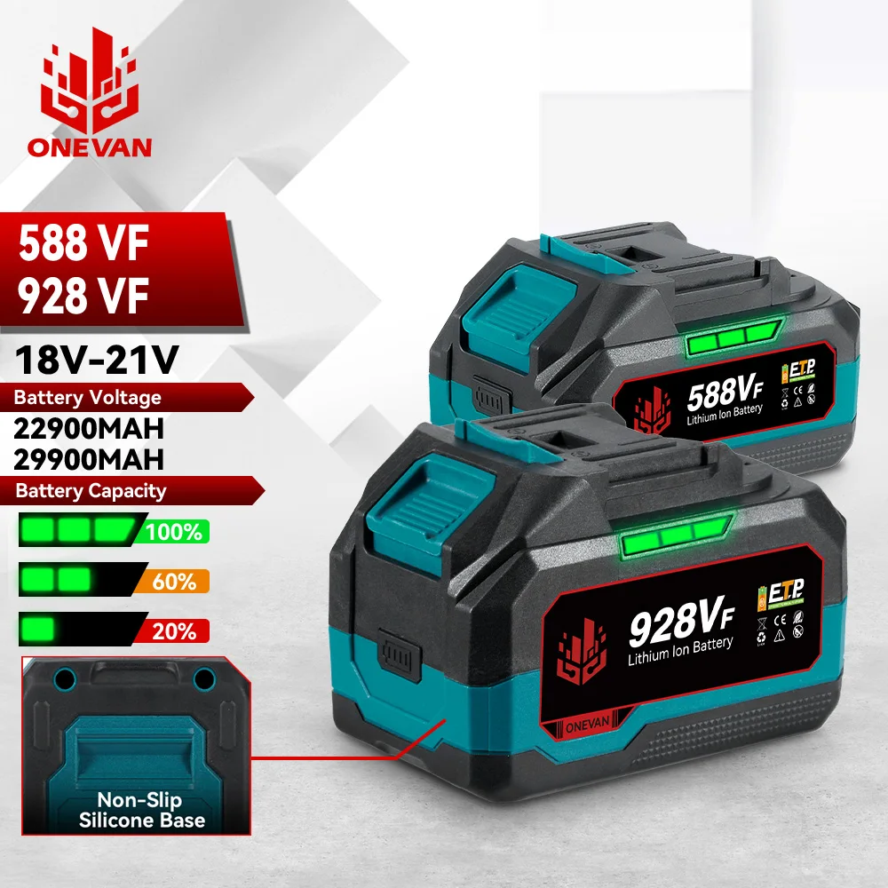 ONEVAN 21 فولت بطارية ليثيوم 928VF 29900 مللي أمبير 588VF 22900 مللي أمبير قدرة مؤشر أداة السلطة القابلة لإعادة الشحن لبطارية ماكيتا 18 فولت