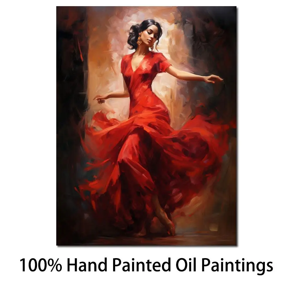 

Hand Painted Canvas Art Oil Paintings Female Spanish Flamenco Dancer Artwork Fantasia Modern for Wall Decor High Quality