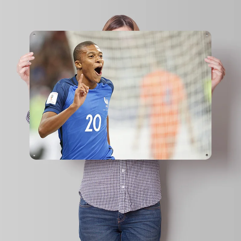 Kylian Mbappé Football Metal Poster Custom Wall Art Retro Vintage Tinplate Signs for Man Cave Decoration Living Room Decor Men
