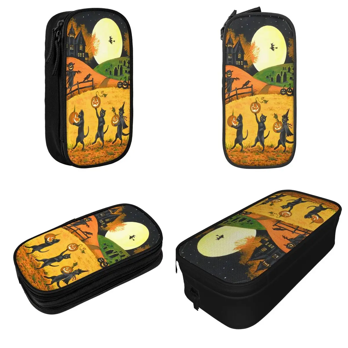 Fun Cat Pumpkins Halloween Pencil Cases Pencilcases Pen Box for Student Large Storage Bags Students School Gifts Stationery