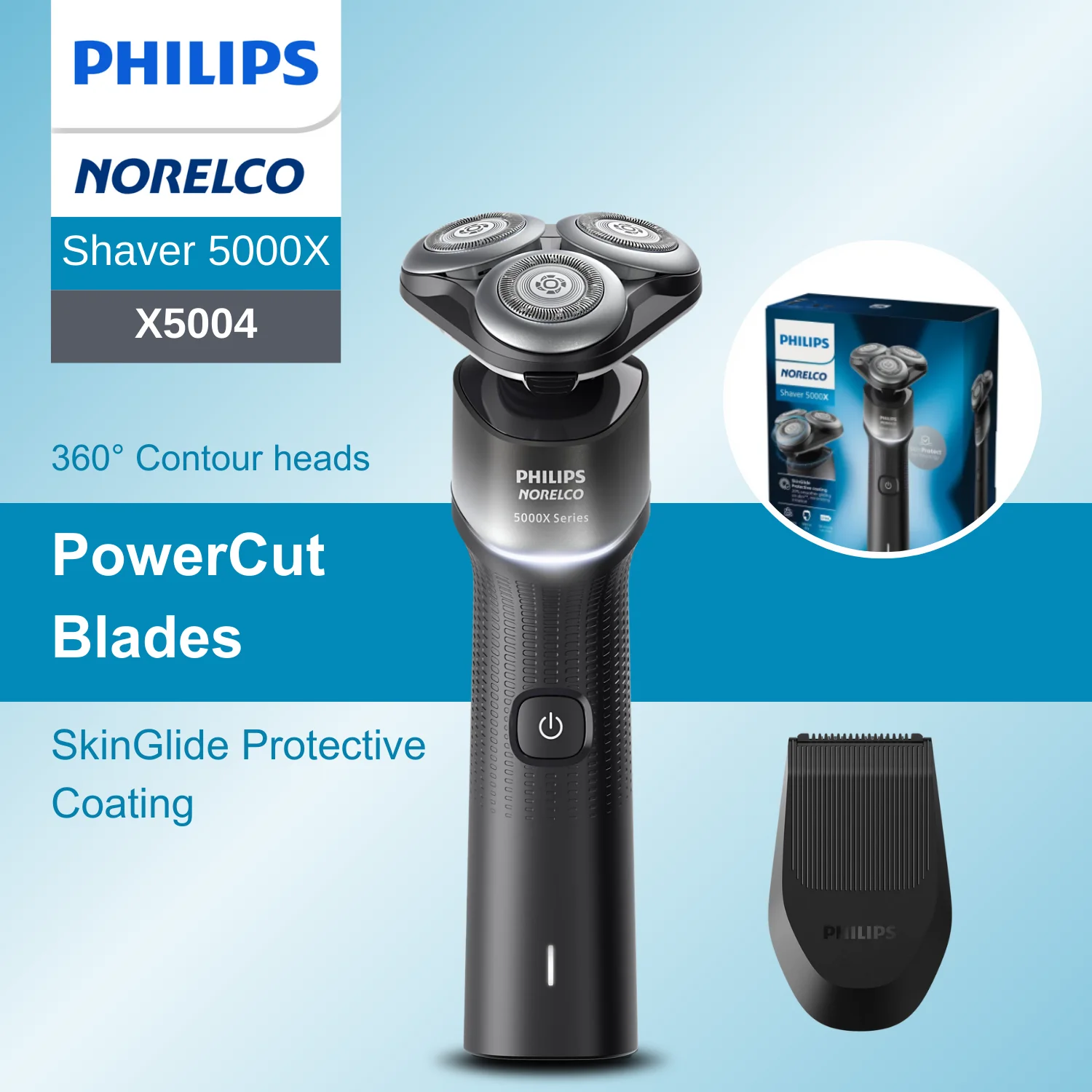 

Philips Norelco Razor Shaver 5000X series X5004, Wet & Dry, One Trimmer, SkinGlide Protective Coating, 360° Flexible Heads