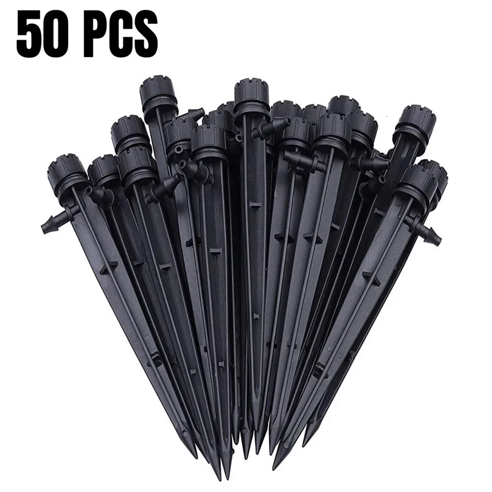 50pcs Drip Irrigation Support Stakes Adjustable Water Flow Irrigation Drippers Stake Emitter Drip System 360° Sprinkler Bracket