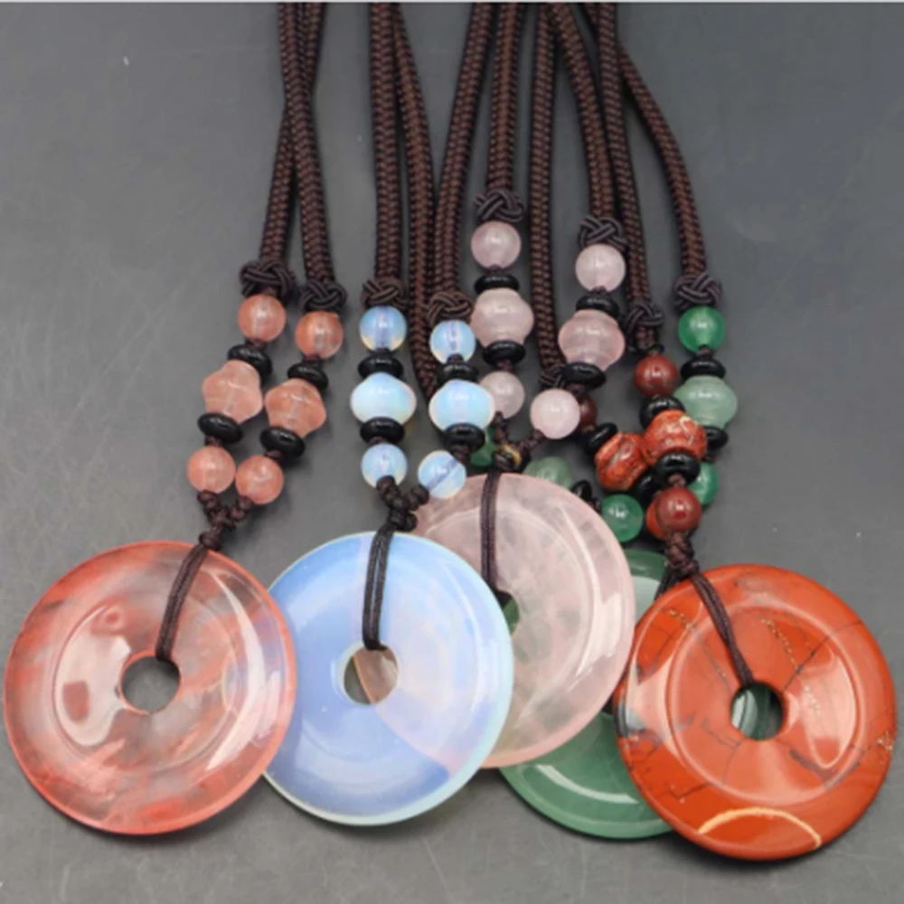 

Natural Stone Classic Chinese Style Safe Buckle Pendant Hand-woven Agate Crystal Necklace DIY Fashion Simple Accessories 3Pc/Lot