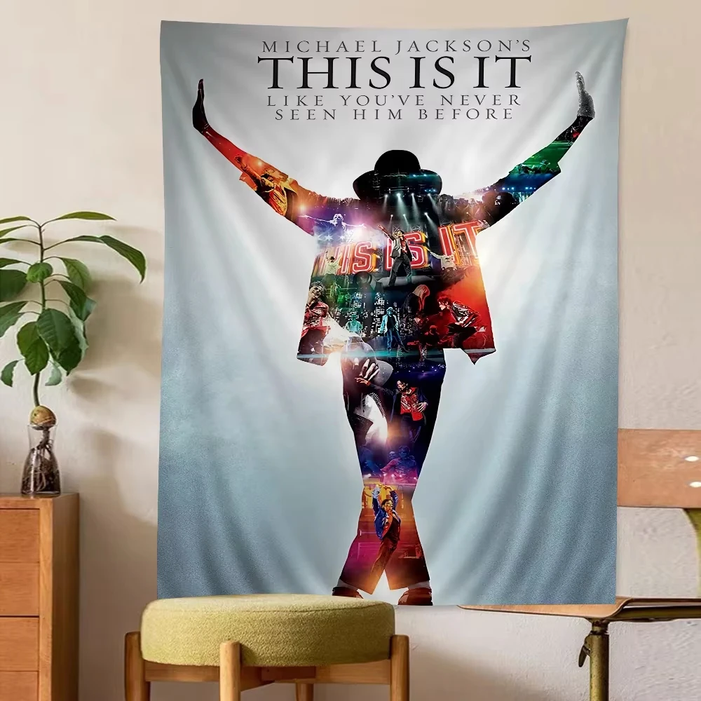 VIKAMA “King of Pop” MJ Tapestry, Star-Signed Polyester Wall Hanging, Retro Music Fan Bedroom & Rock Bar Nostalgic Wall Decor