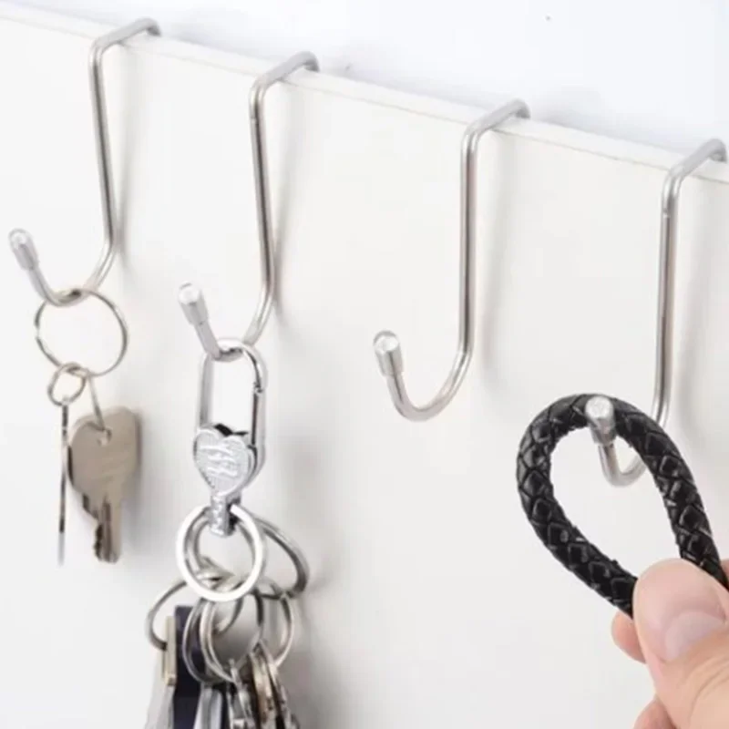 2PC Stainless Steel Hook Free Punching Double S-Shape Hook Kitchen Bathroom Cabinet Door Back Type Coat Towel Storage Hanger image 4