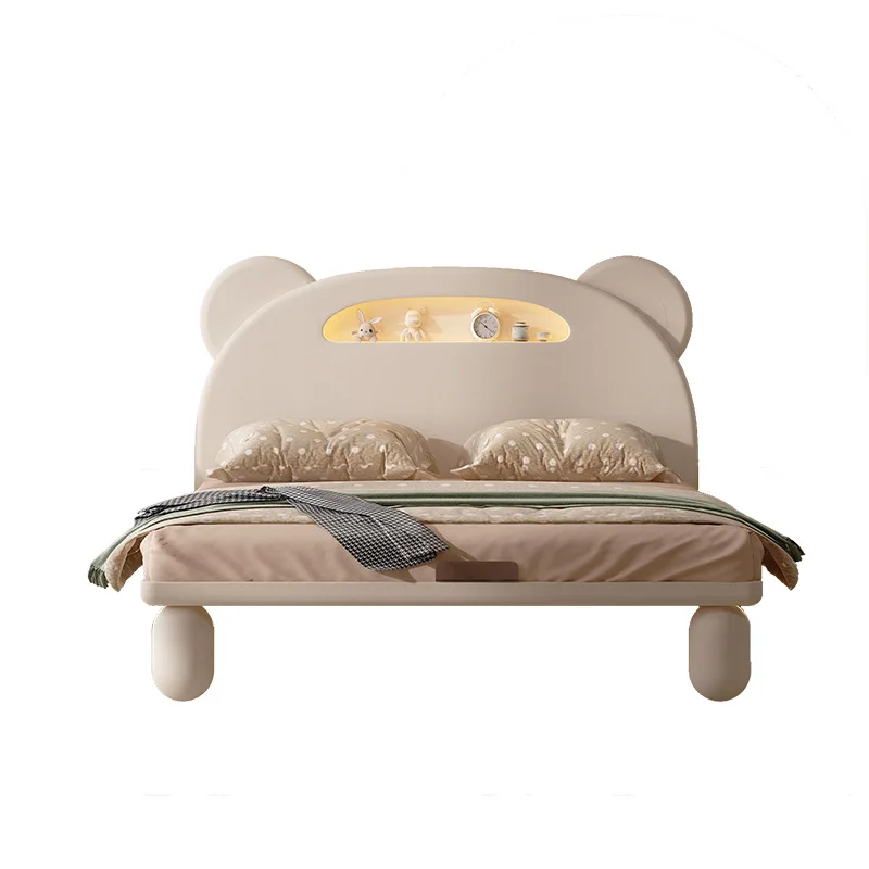 

Simple cream wind full solid wood bed, bear suspended cartoon bed, single bed bedroom bed