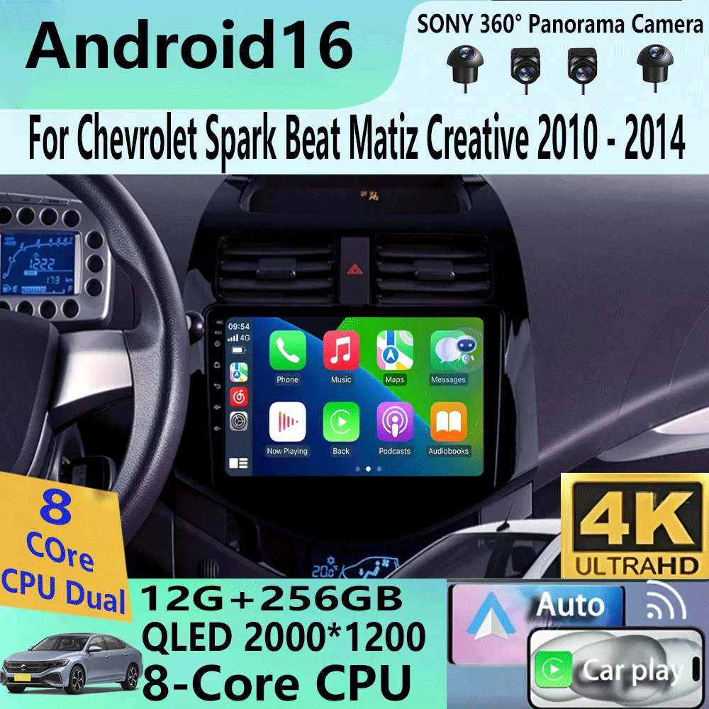 Android 16 Video Player Carplay Car Radio For Chevrolet Spark Beat Matiz Creative 2010 2011 2012 2013 2014 Multimedia GPS Stereo