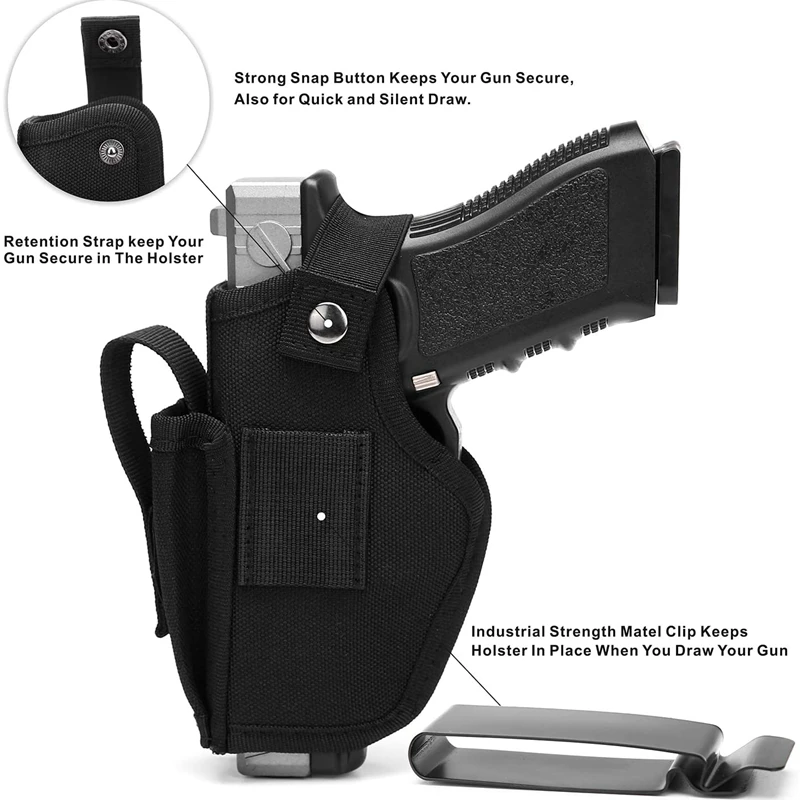 Tactical Gun Holster Concealed Pistol Holster Left Right Hand Universal Belt Holster with Mag Holder for Glock 17 19 Beretta M9