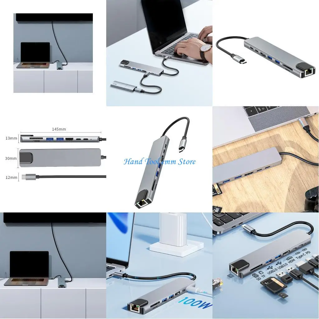 

H37F Type C Docking Stations Portable 4K HDMIS Splitter USB C к адаптеру HDMIS с TF Card Slot PD100W Быстрая зарядка