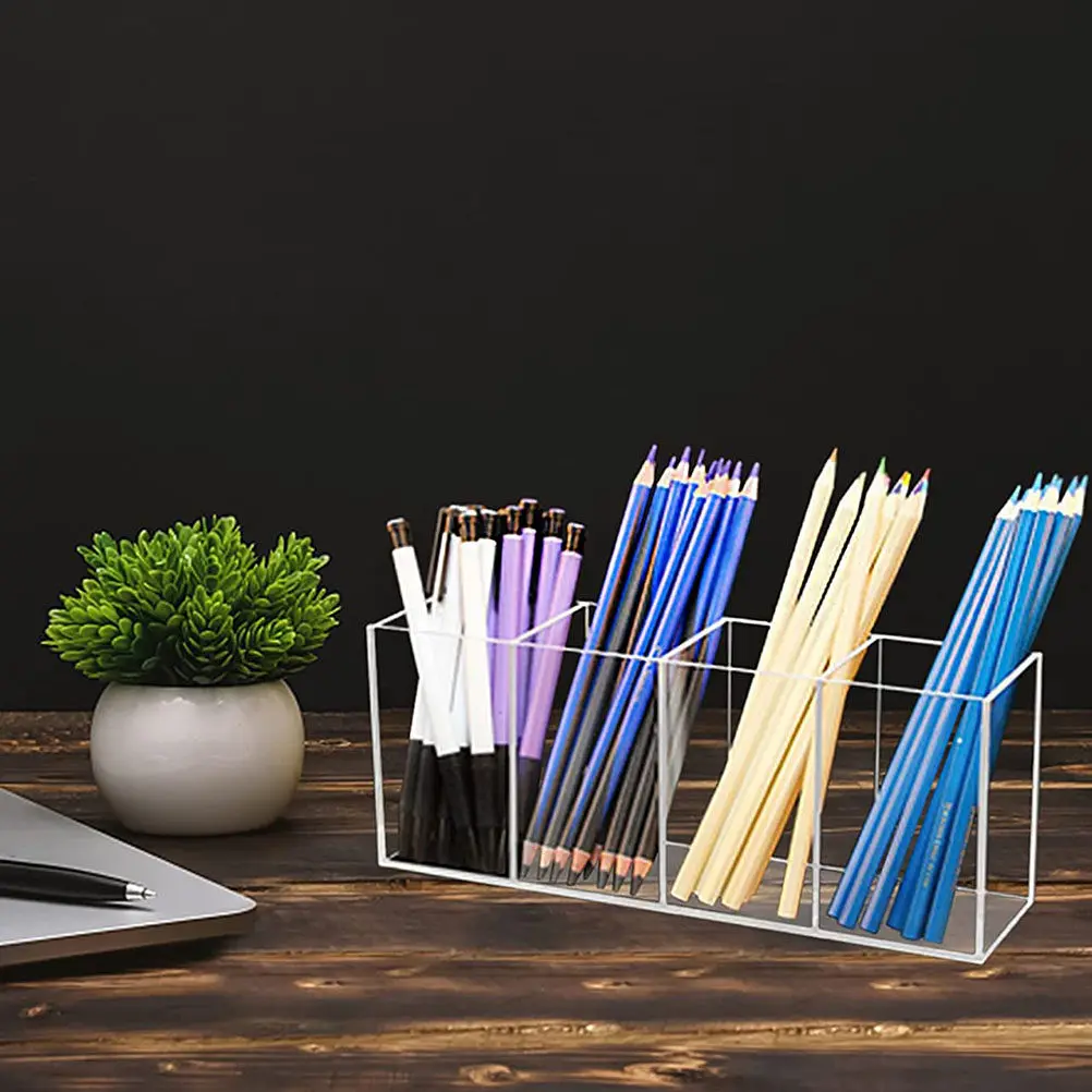 

1Pcs Acrylic Pen Holder Desktop Storage Organizer Box for Office School Makeup Brush Stationery Storage