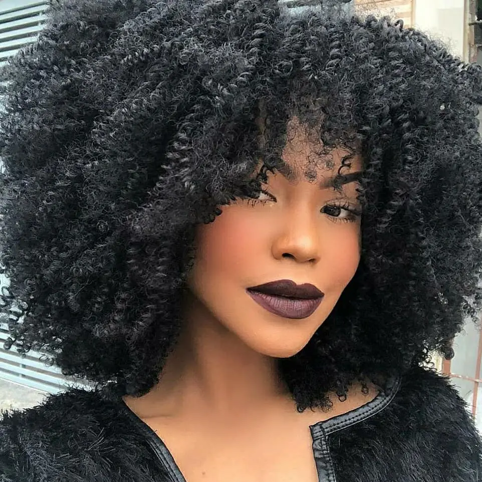 Afro Short Curly Hair with Bangs Synthetic for Black Women Curly Wigs Heat Resistant Wigs Daily Wear Role Play Wigs 16 Inch