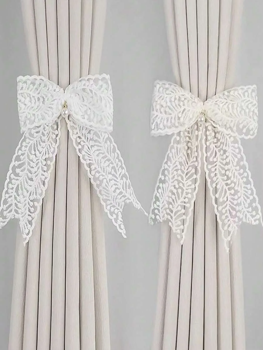 1pc Lace Bowknot Window Curtain Tieback, French Style Sheer Curtain Holdback