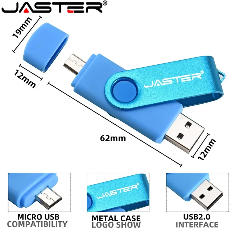 JASTER Rotatable Smart OTG Usb Flash Drive 64G 32G 16G Pen Drive Thumb Drive Memory Stick Android Otg Usb Key Gratis LOGO Kustom