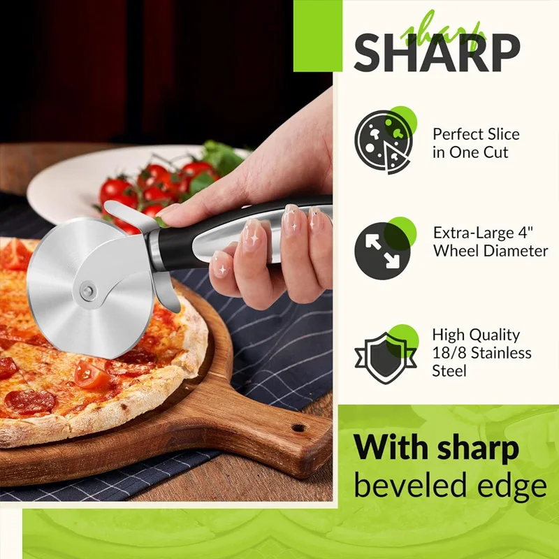 

One-Piece Solid Pizza Cutter,7.9 Inch with 3.3 Inch Wheel, Durable Stainless Steel, Easy Grip Handle, Perfect for Family Kitchen